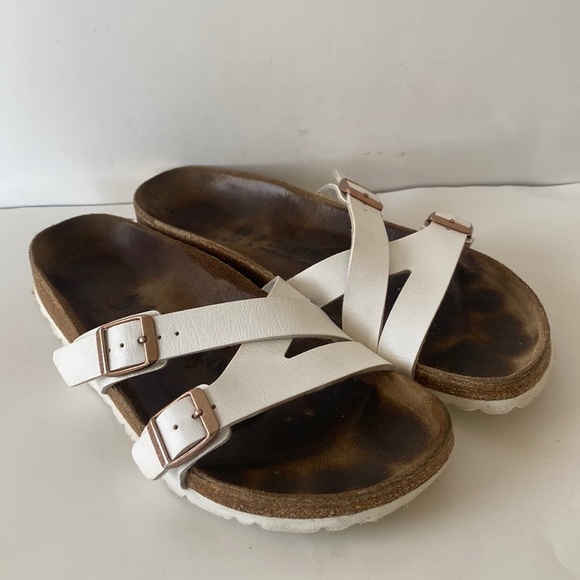BIRKENSTOCK Yao Birko-Flor Patent Women's Sanda Patent White Sz L 9 M 7 - Picture 1 of 15